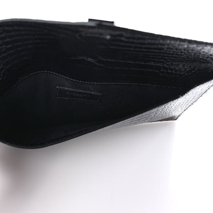 Saint Laurent Calfskin Crocodile Embossed Uptown Monogram Clutch Black 5 of 6