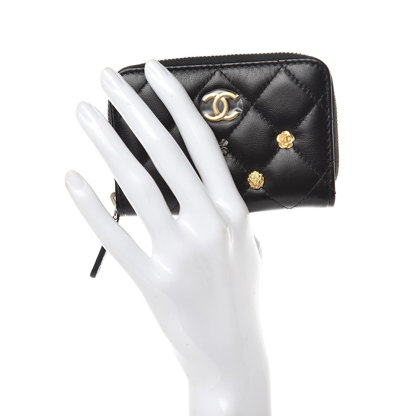 Lambskin Lucky Charms Zip Coin Purse Black