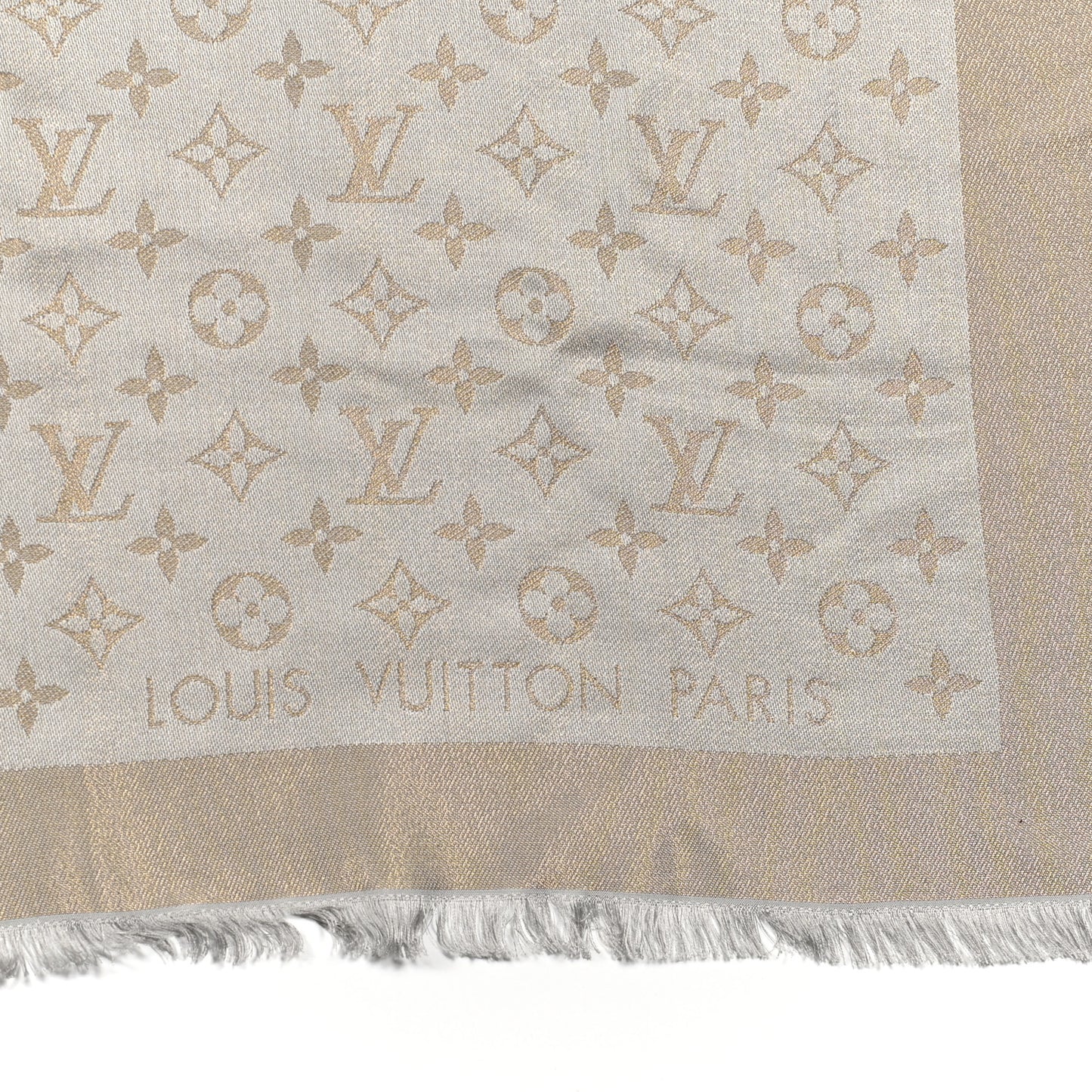 Silk Lurex Wool Monogram Shine Shawl Greige