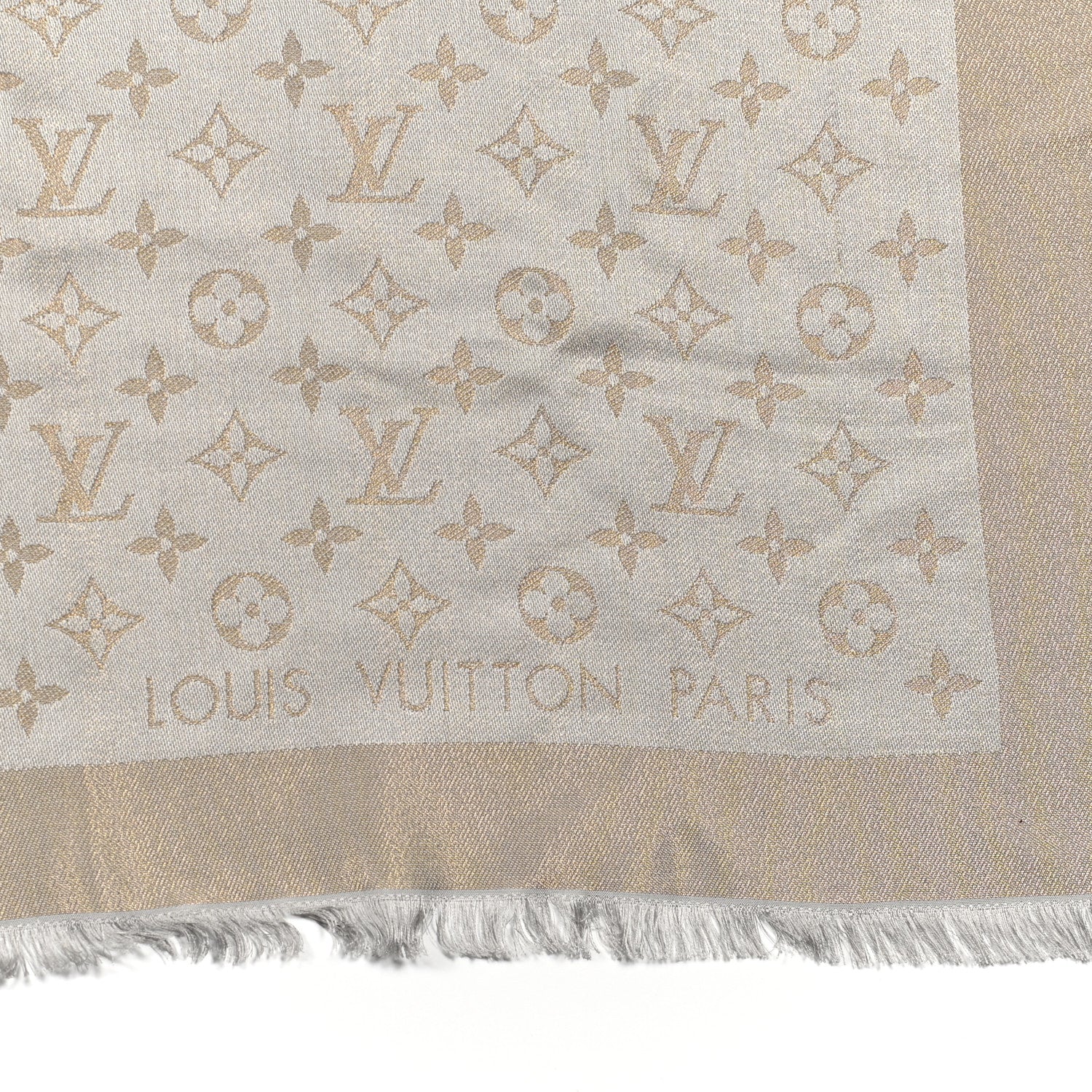 Louis Vuitton Silk Lurex Wool Monogram Shine Shawl Greige 2 of 4