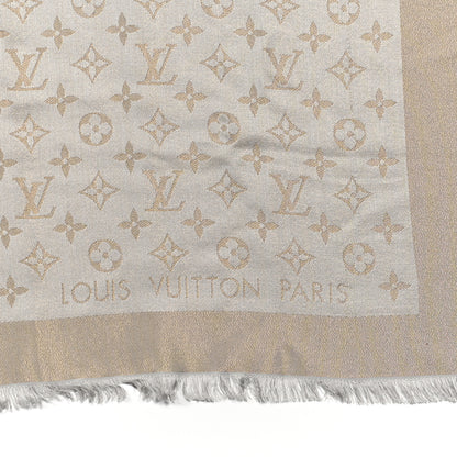 Louis Vuitton Silk Lurex Wool Monogram Shine Shawl Greige 2 of 4