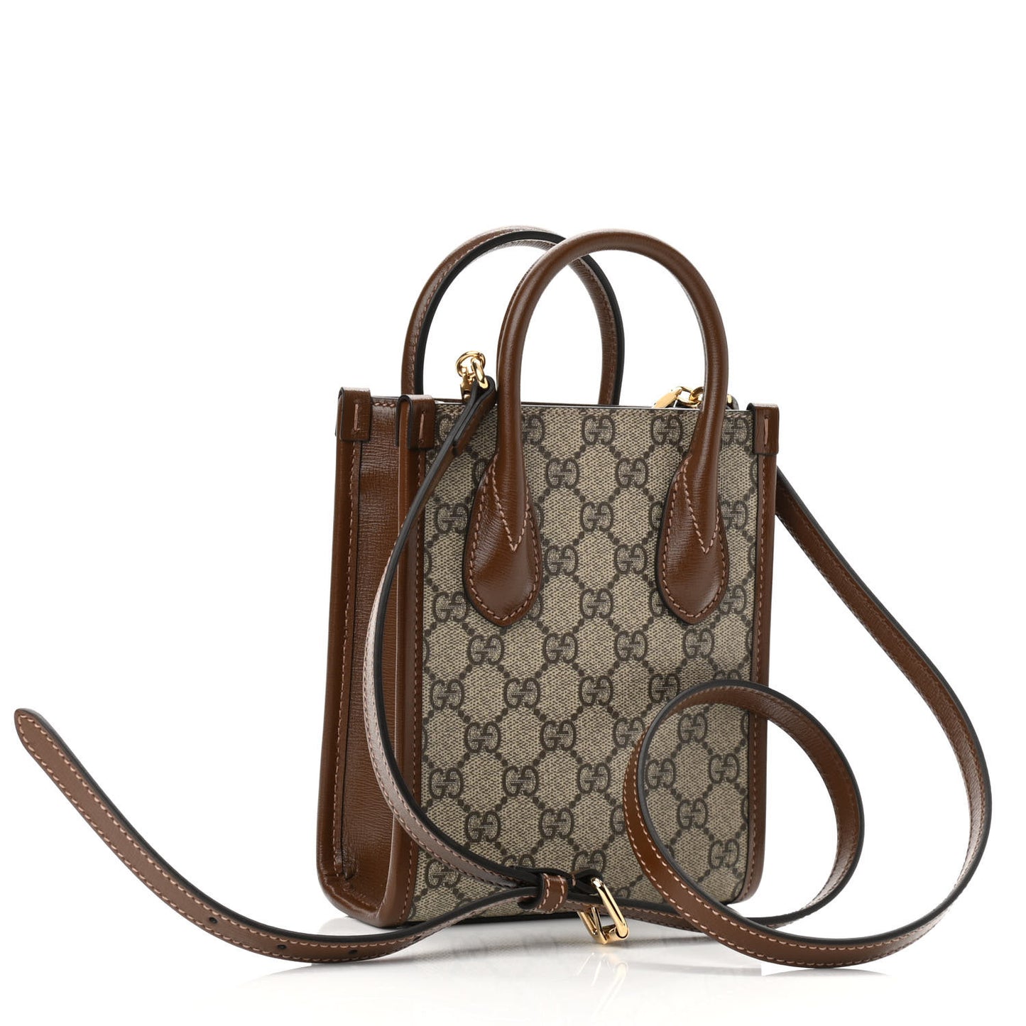 GG Supreme Monogram Azalea Calfskin Mini Retro Interlocking G Tote Bag Beige Ebony Brown Sugar