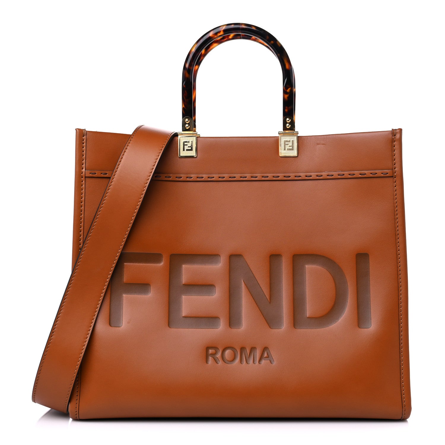 Fendi Vitello King Plexiglass Medium Fendi Sunshine Shopper Tote Cuoio 1 of 11