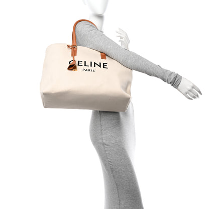 Celine Canvas Calfskin Logo Print Horizontal Cabas Natural Tan 2 of 11