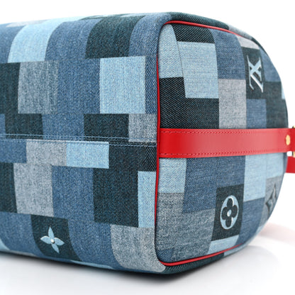 Louis Vuitton Denim Damier Monogram Patchwork Speedy Bandouliere 30 Blue Rouge 8 of 8