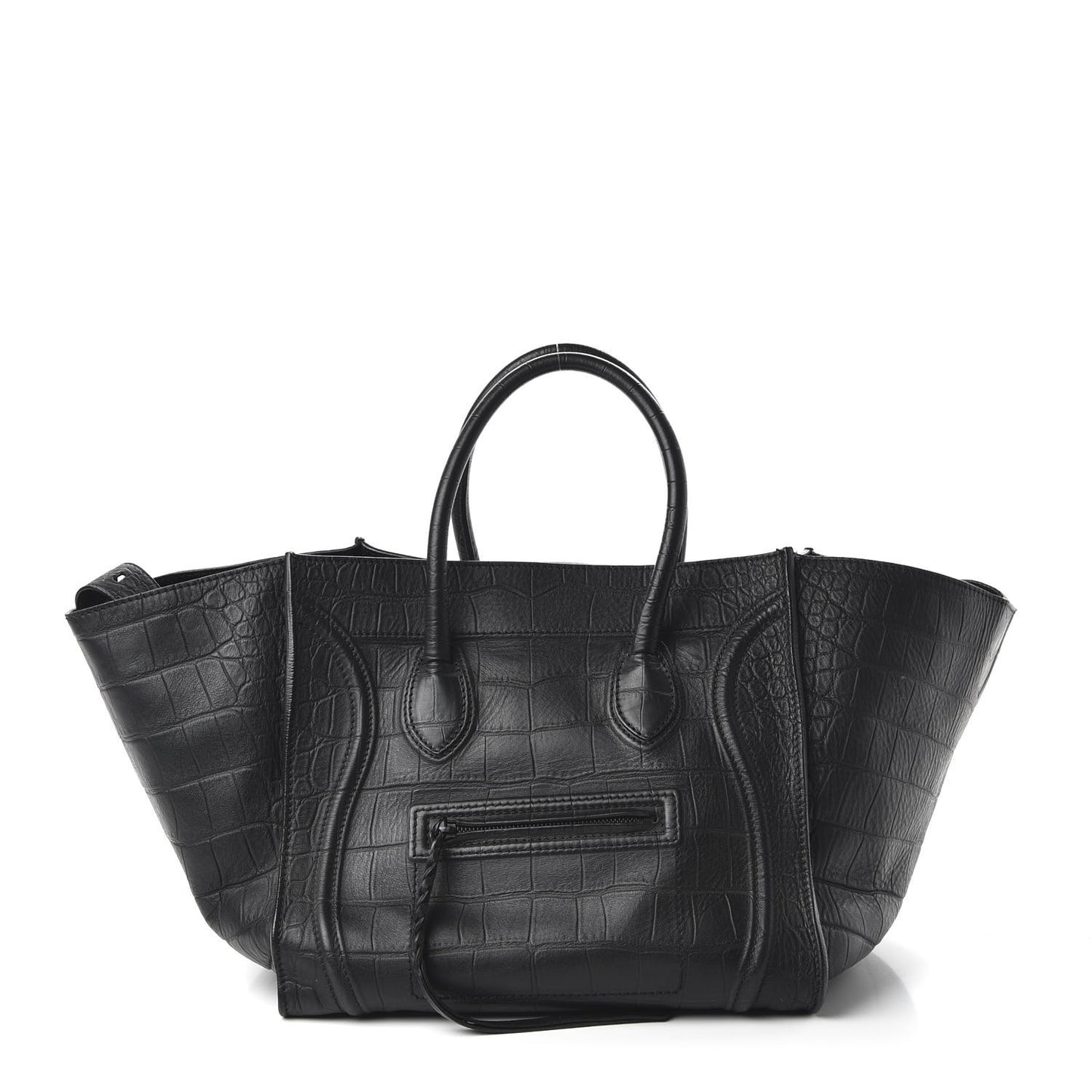 Crocodile Embossed Calfskin Medium Phantom Luggage Black