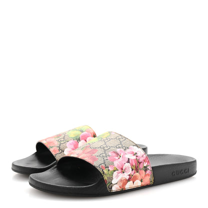 Gucci GG Supreme Monogram Blooms Slide Sandals 41 Beige Multicolor 4 of 9