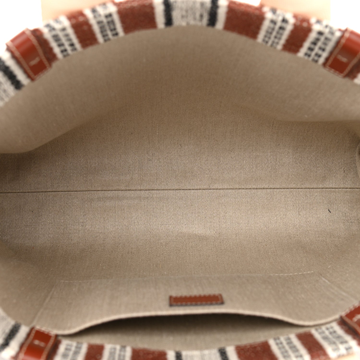 Chloe Woven Linen Large Woody Striped Ribbon Tote Sepia Brown 5 of 13