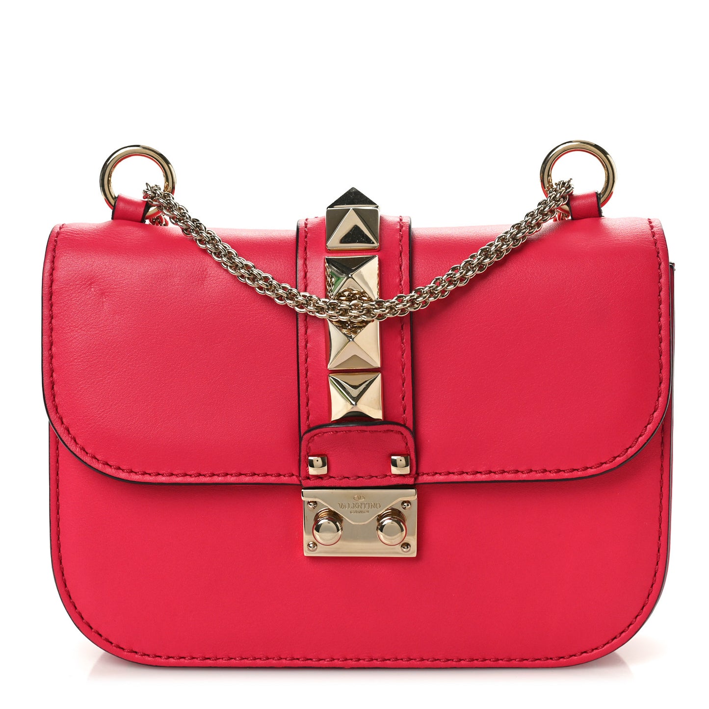Vitello Small Glam Lock Rockstud Flap Deep Fuxia