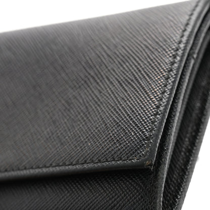 Prada Saffiano Triangle Logo Continental Flap Travel Wallet Black 10 of 16