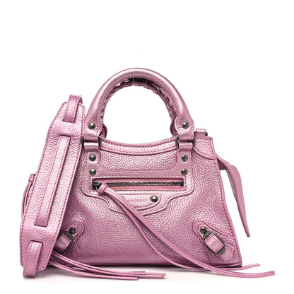 Balenciaga Metallic Grained Calfskin Neo Classic Silver Hardware Mini City Pink 1 of 10