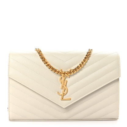 Saint Laurent Grain De Poudre Matelasse Chevron Monogram Chain Wallet Crema Soft 1 of 10