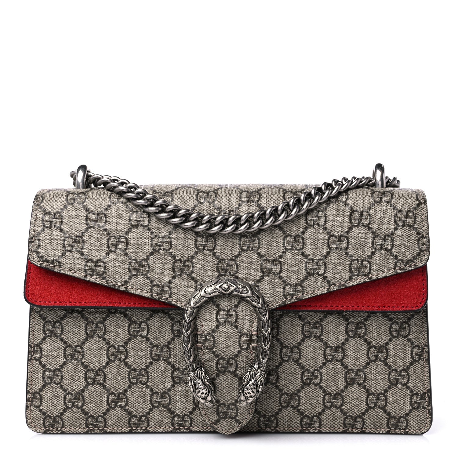 Gucci GG Supreme Monogram Suede Small Dionysus Shoulder Bag Beige Ebony Vulcanic Red 1 of 13