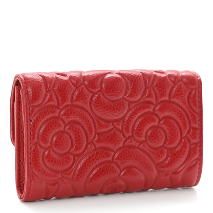 Chanel Caviar Camellia Embossed Card Holder Wallet Red 3 of 10