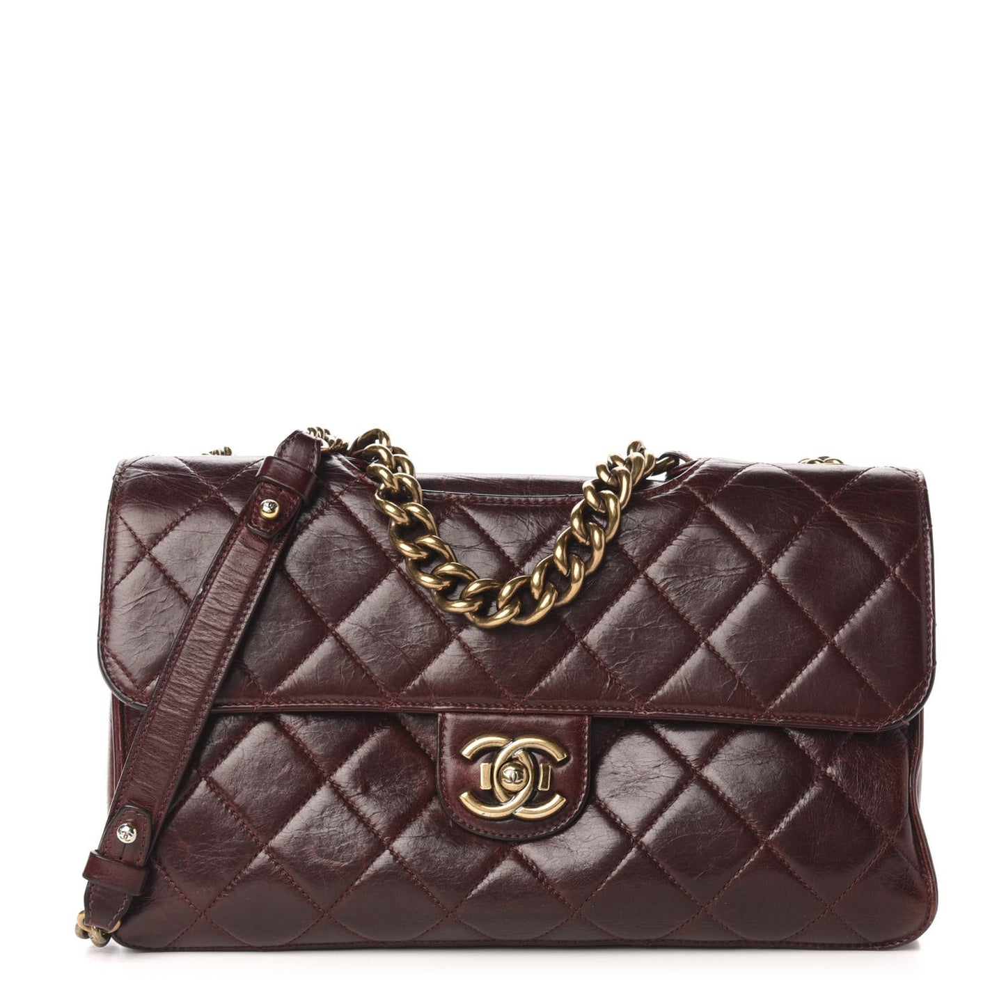 Calfskin Quilted Large Perfect Edge Flap Burgundy