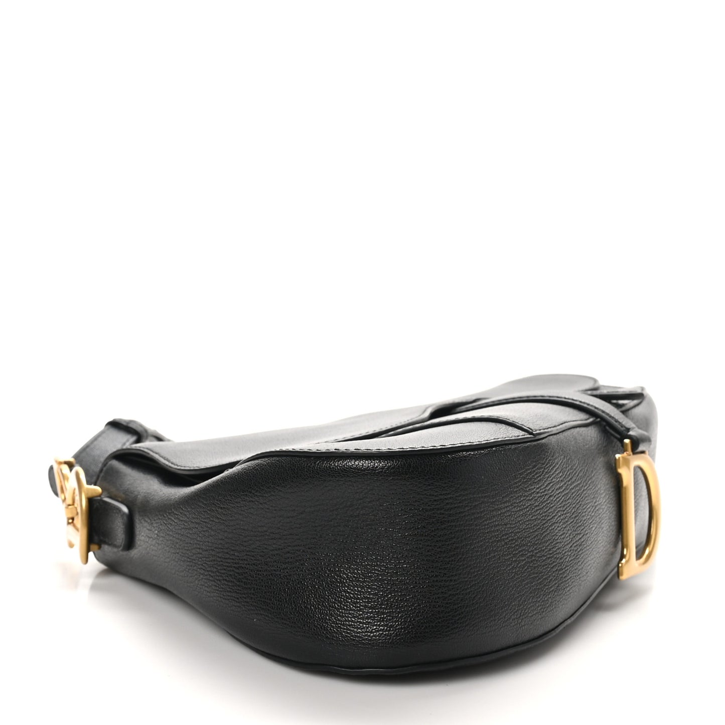 Shiny Goatskin Large Soft Saddle Bag Black