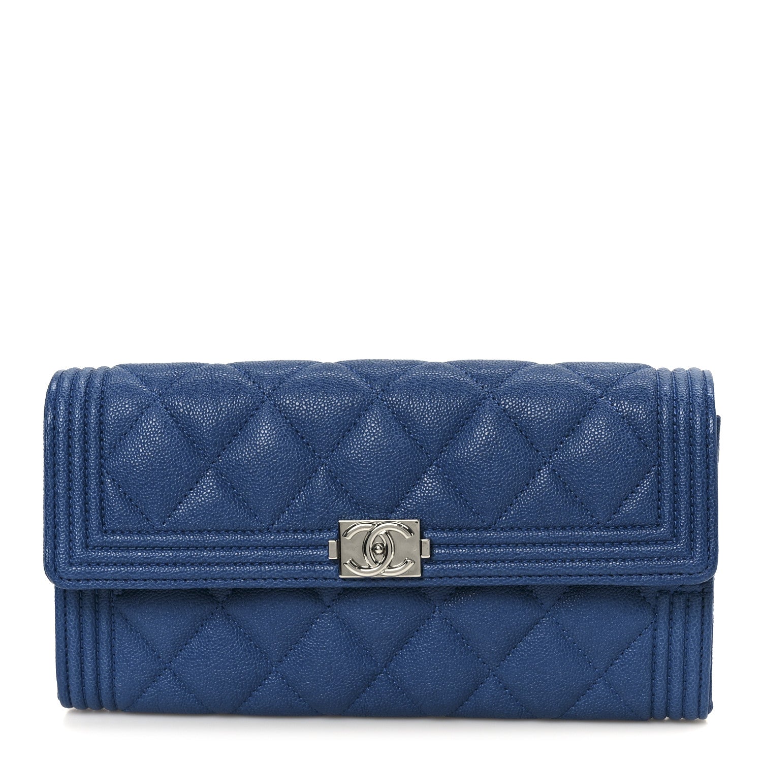 Chanel Caviar Quilted Large Boy Gusset Flap Wallet Blue 1 of 10