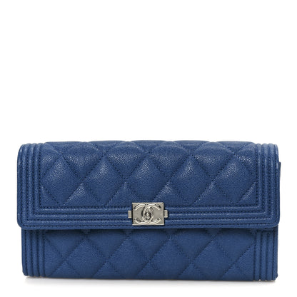 Chanel Caviar Quilted Large Boy Gusset Flap Wallet Blue 1 of 10