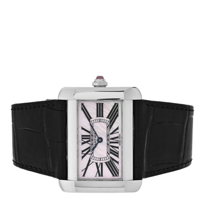 Cartier Stainless Steel Alligator Mother of Pearl 38mm Tank Divan Quartz Watch 2 of 5