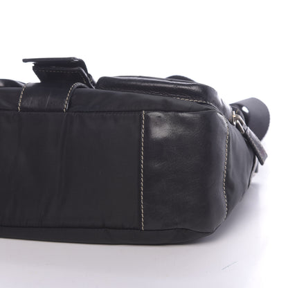 Prada Soft Calfskin Nylon Buckle Shoulder Bag Black 10 of 15