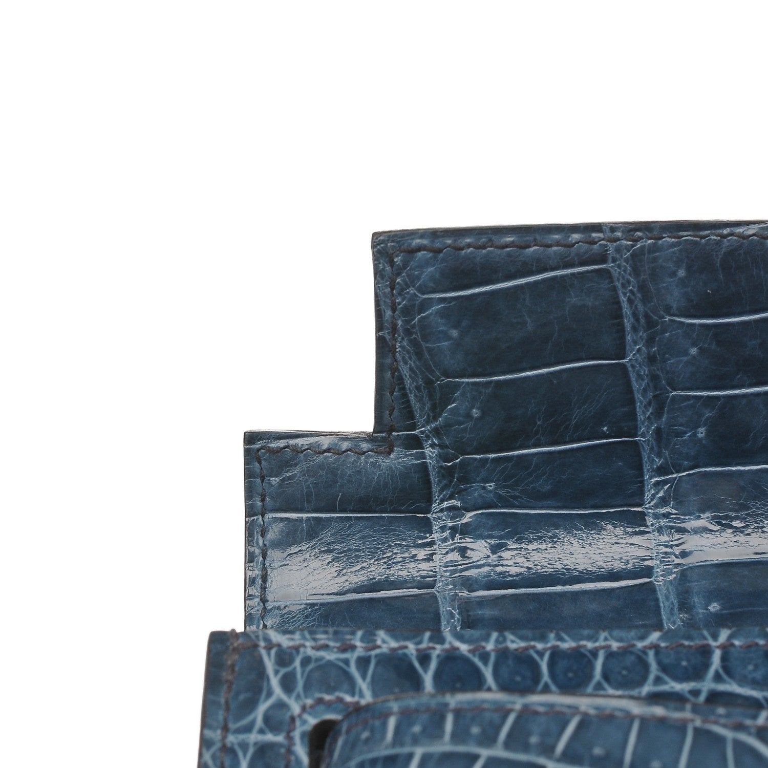 Hermes Shiny Niloticus Crocodile Kelly Cut Pochette Blue Jean 31 of 38