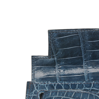 Hermes Shiny Niloticus Crocodile Kelly Cut Pochette Blue Jean 31 of 38