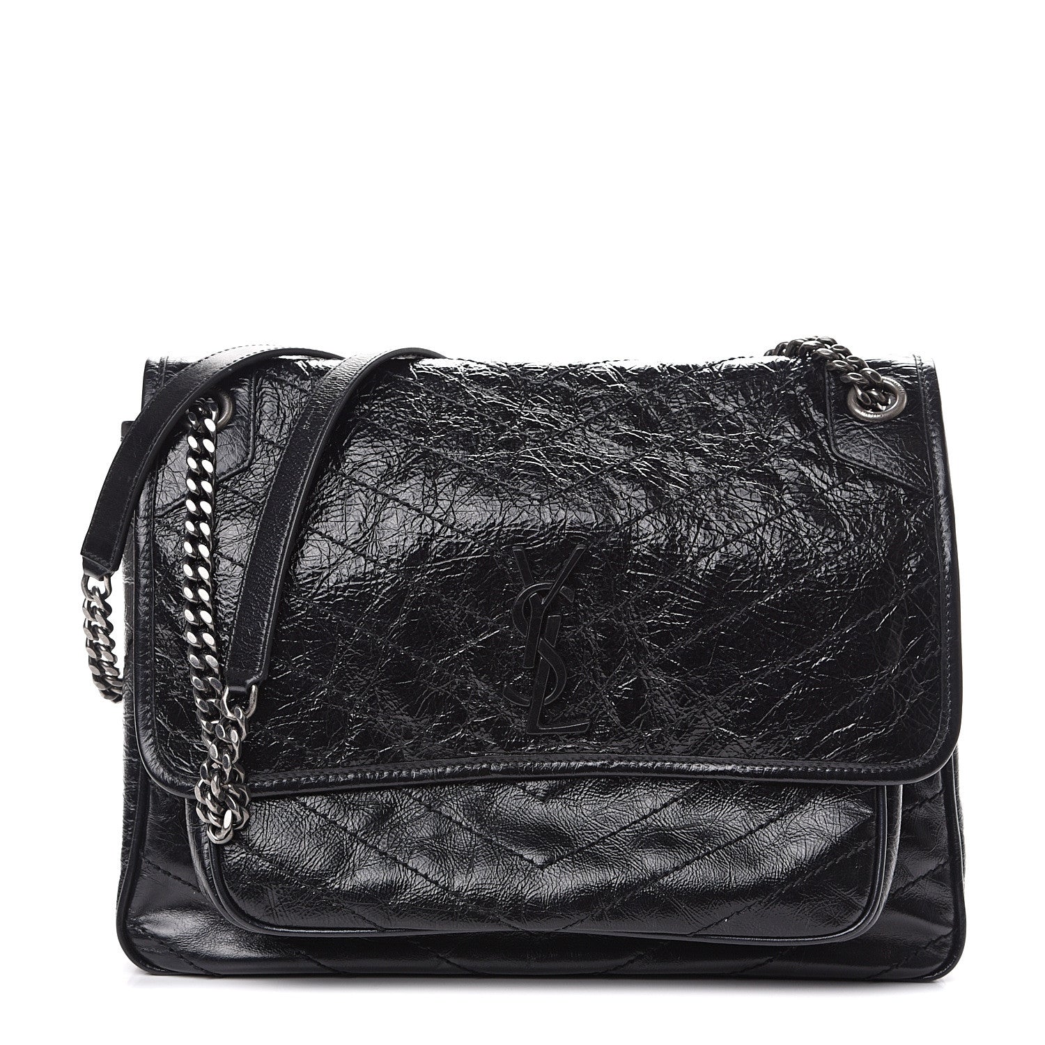 Saint Laurent Crinkled Calfskin Matelasse Monogram Large Niki Chain Satchel Black 1 of 9