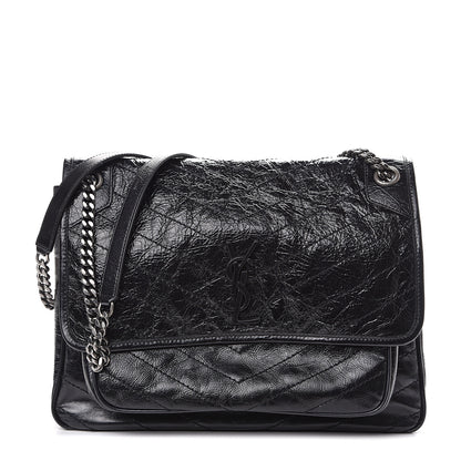 Saint Laurent Crinkled Calfskin Matelasse Monogram Large Niki Chain Satchel Black 1 of 9