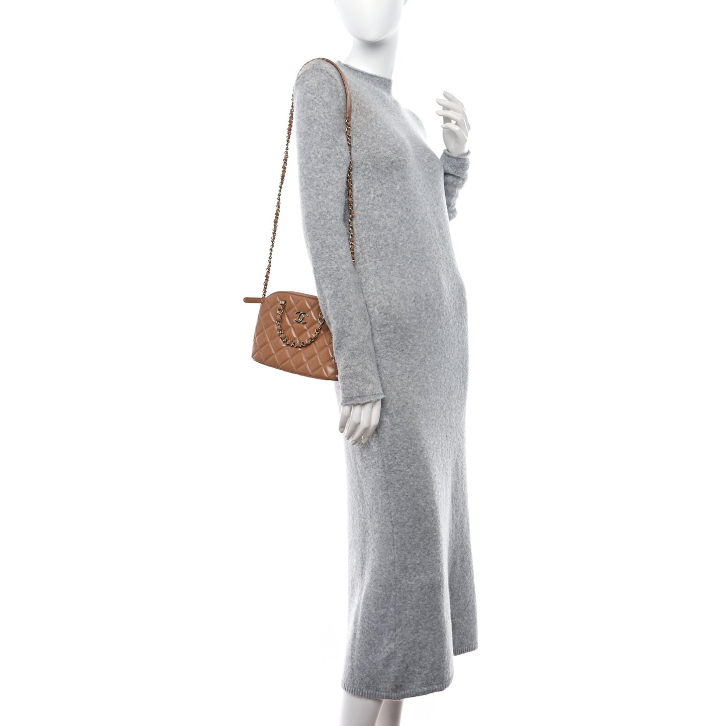 Shiny Lambskin Quilted Shiny Coco Clutch With Chain Dark Beige