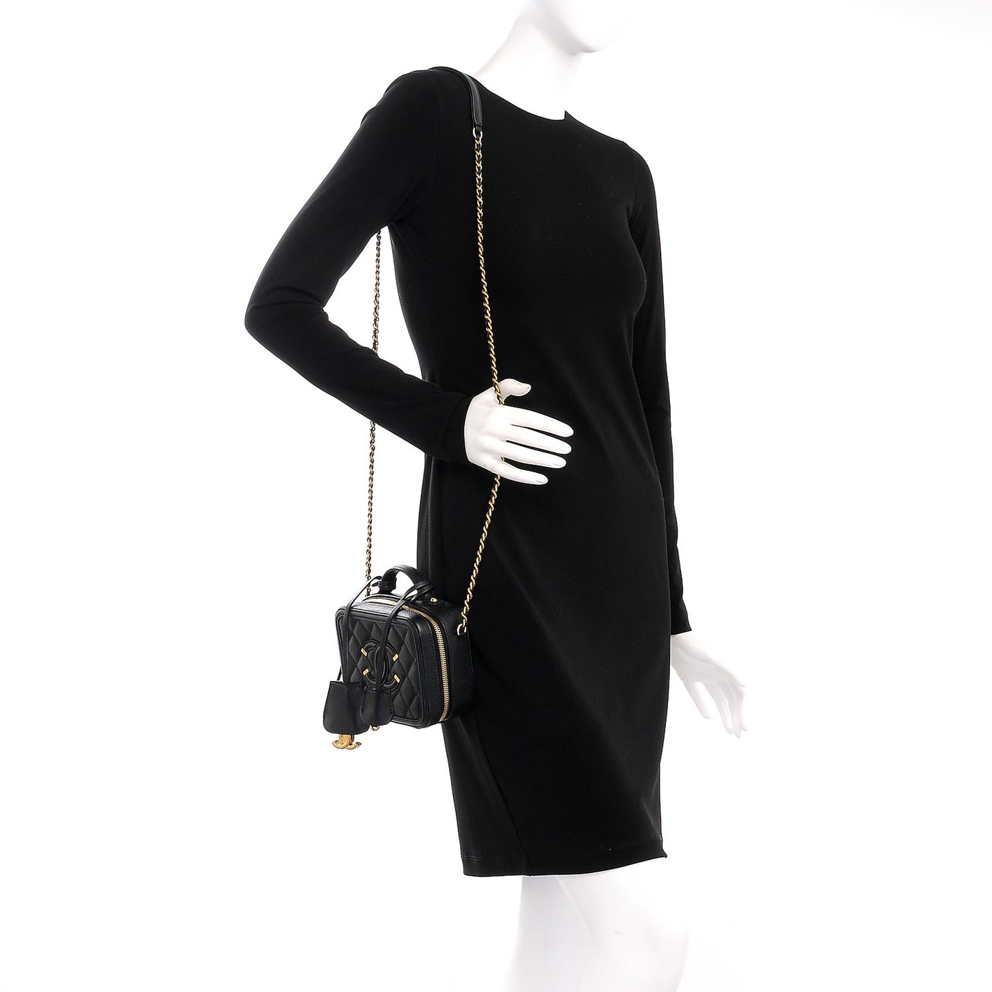 Caviar Quilted Small CC Filigree Vanity Case Black