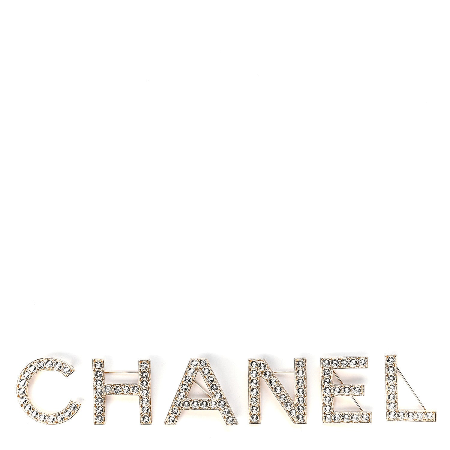 Chanel Crystal Cha-Nel Logo Brooch Set Gold 1 of 3