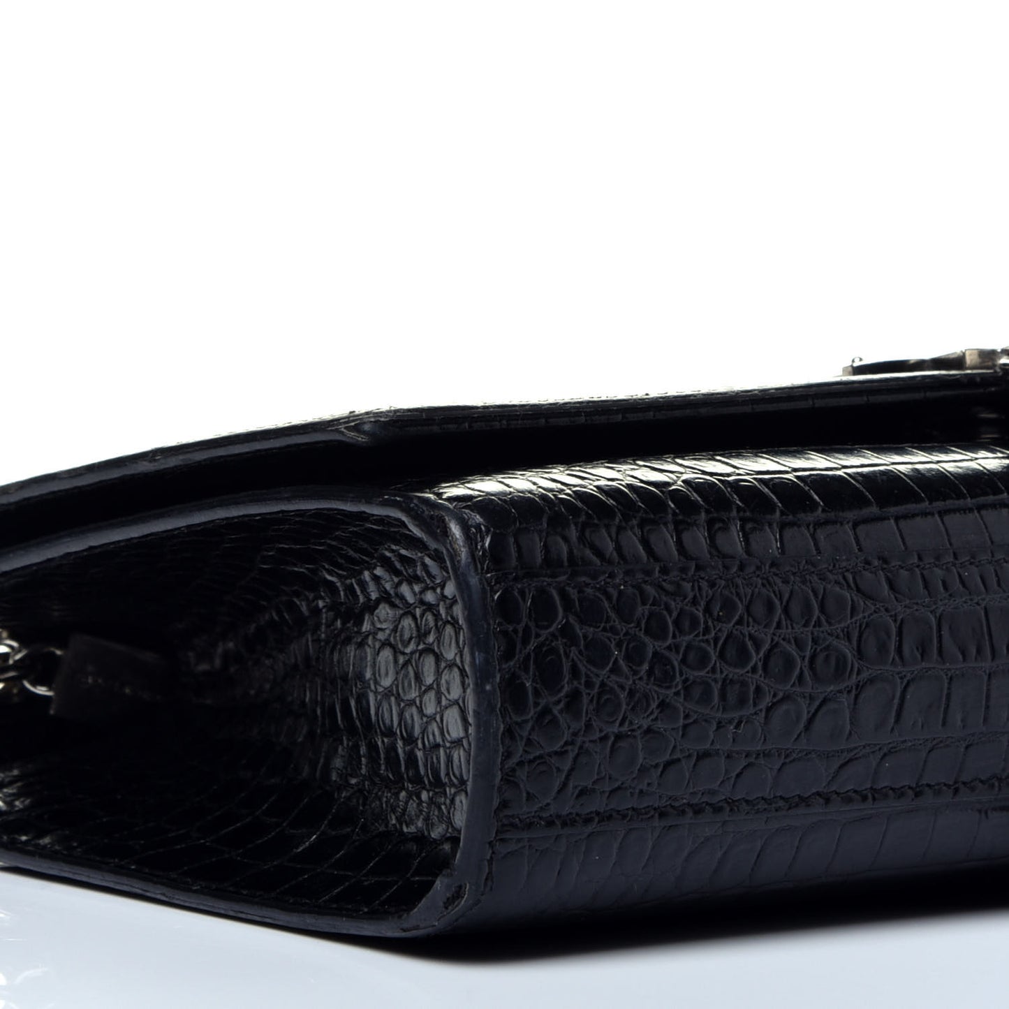 Calfskin Crocodile Embossed Medium Classic Monogram Kate Tassel Satchel Black