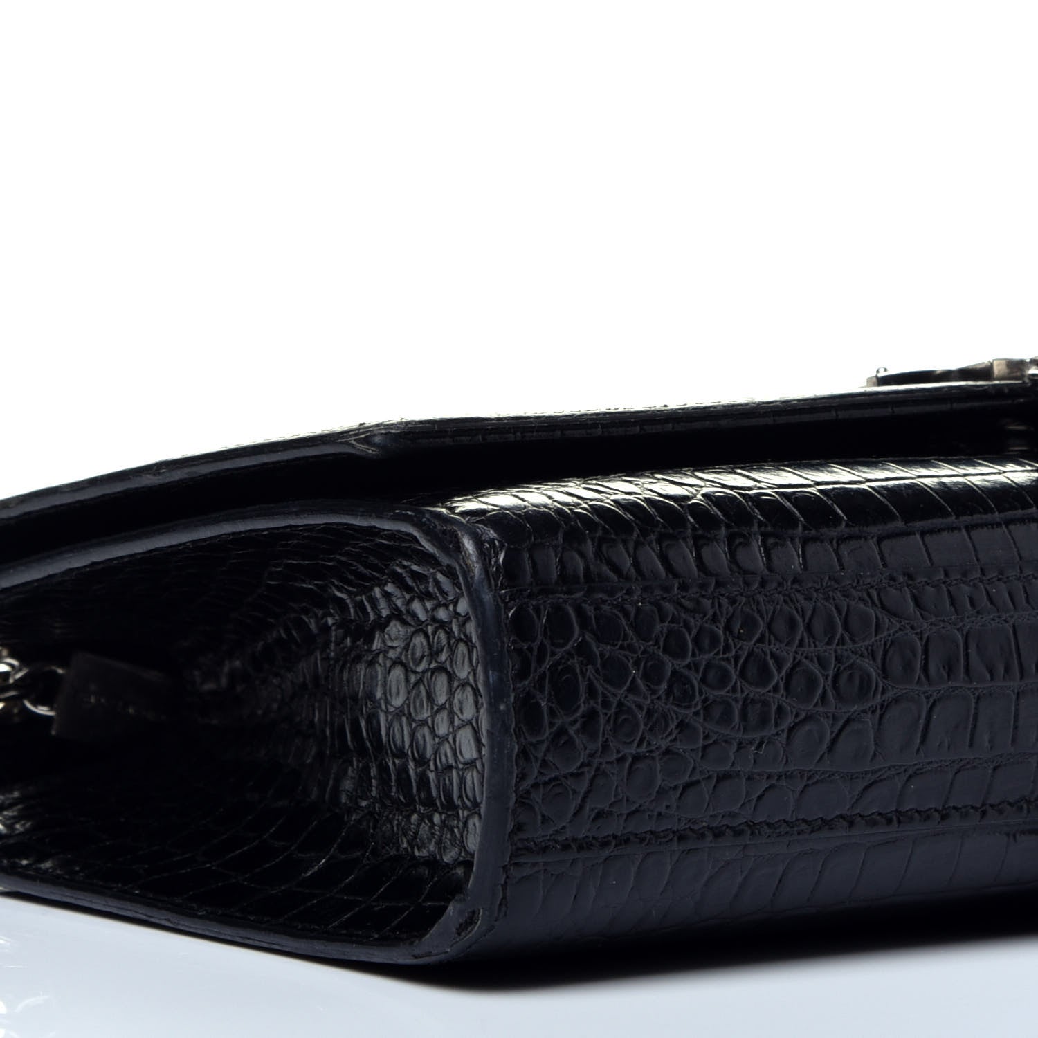 Saint Laurent Calfskin Crocodile Embossed Medium Classic Monogram Kate Tassel Satchel Black 7 of 8