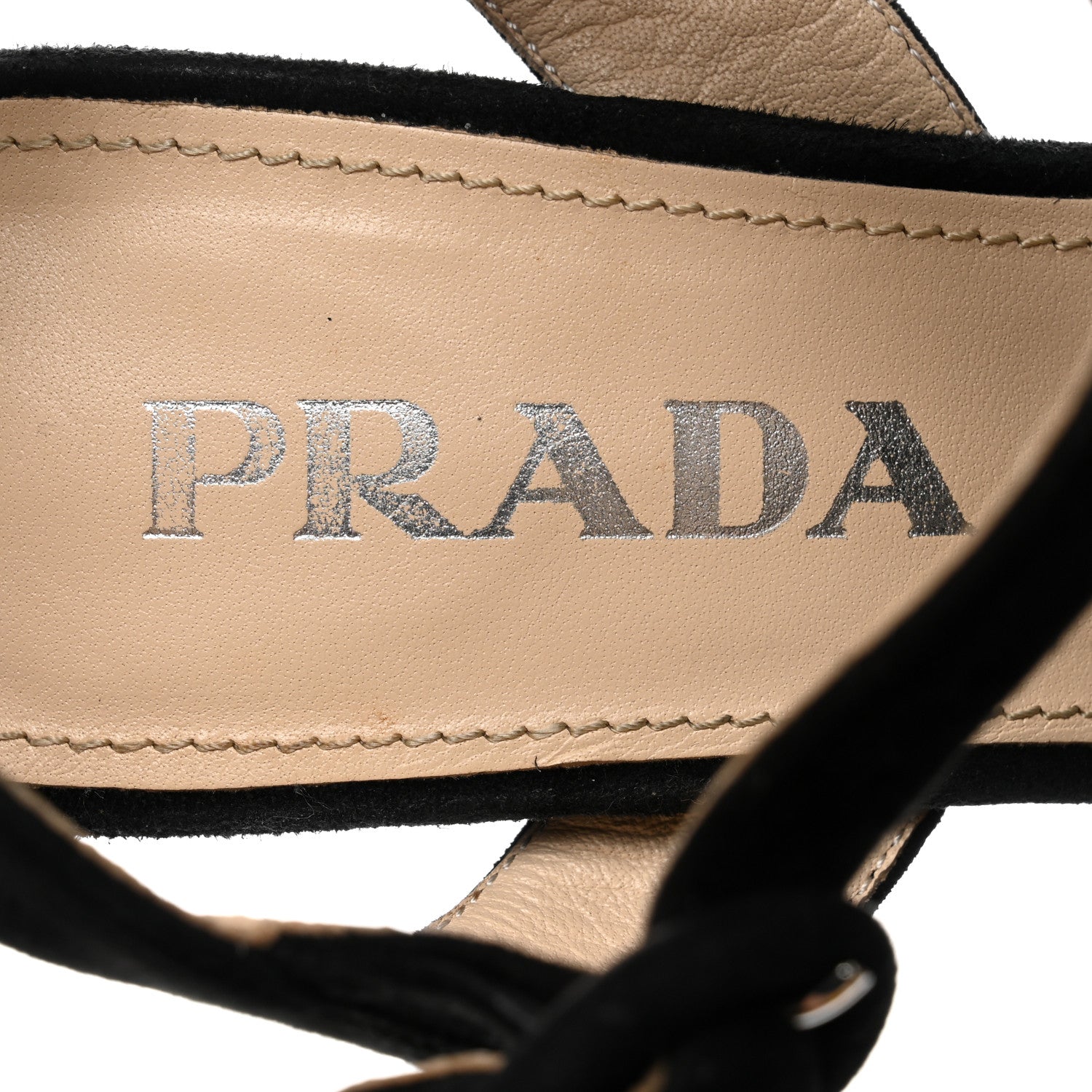 Prada Suede Platform Sandals 35 Black 7 of 8