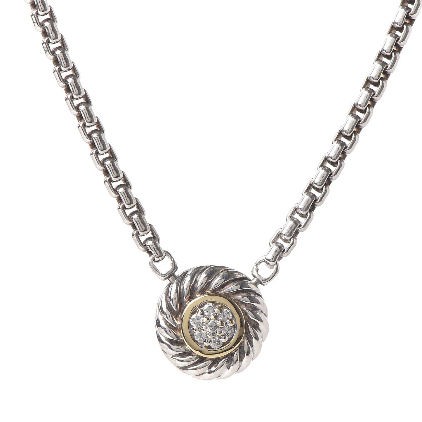 Sterling Silver 18K Yellow Gold Diamond 12mm Pave Cookie Necklace
