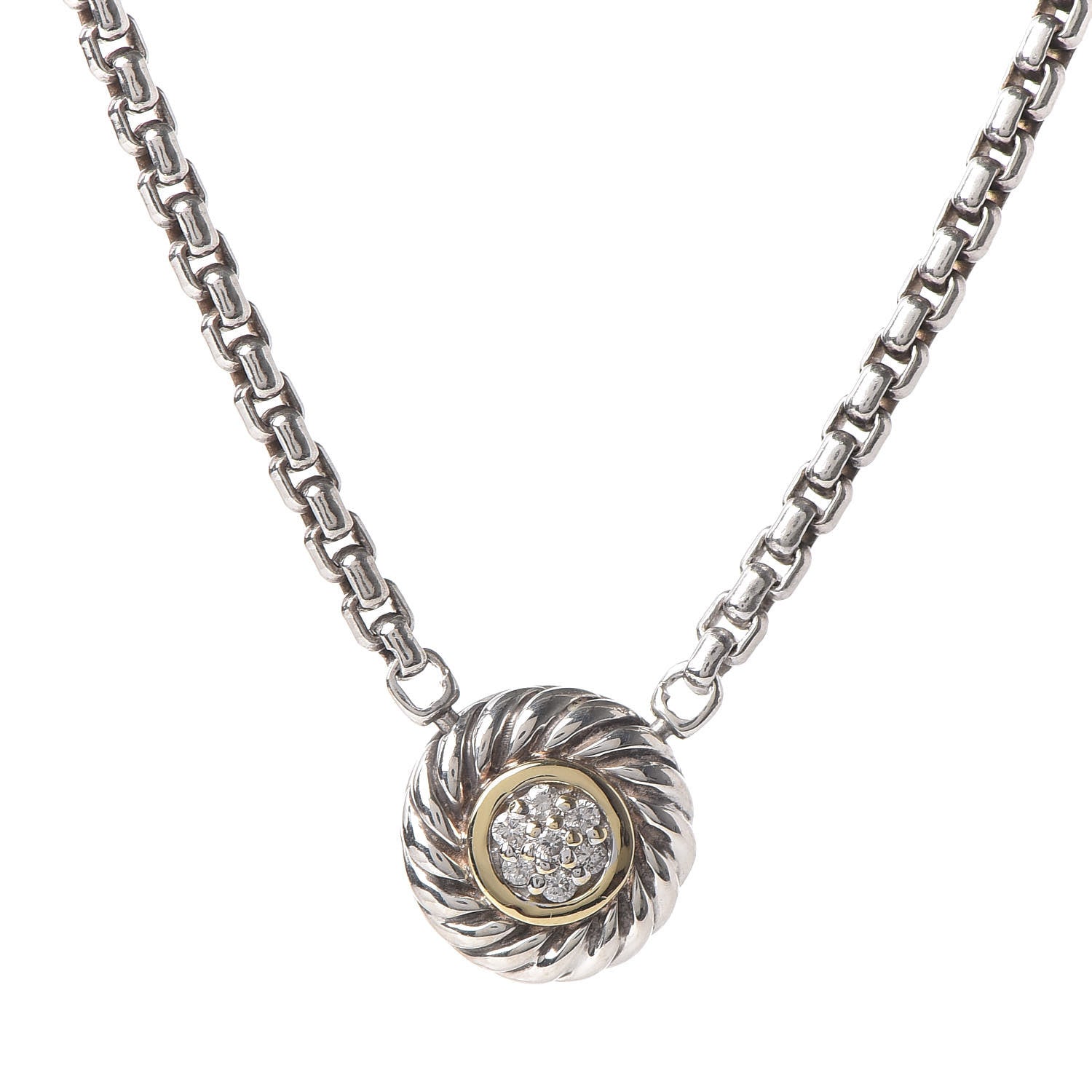 David Yurman Sterling Silver 18K Yellow Gold Diamond 12mm Pave Cookie Necklace 4 of 6