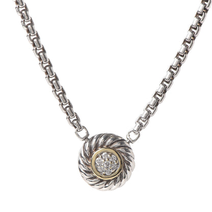 David Yurman Sterling Silver 18K Yellow Gold Diamond 12mm Pave Cookie Necklace 4 of 6