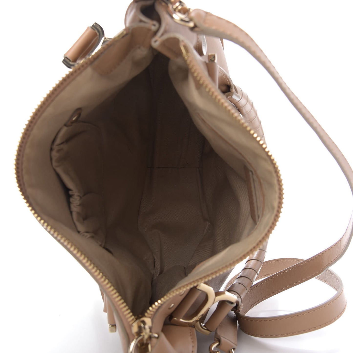 Calfskin Medium Marcie Metal Bar Trim Satchel Beige