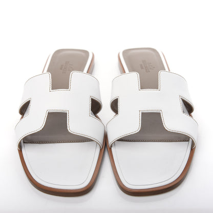 Hermes Box Calfskin Oran Sandals 39.5 White 5 of 11