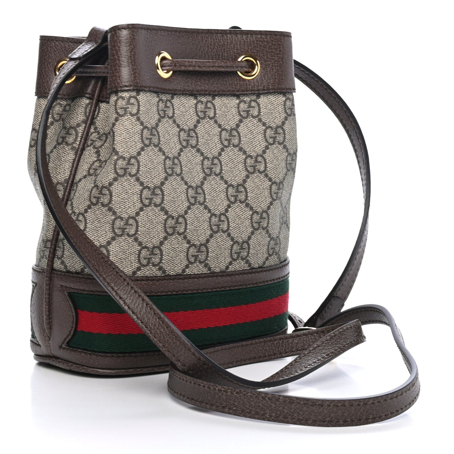 GG Supreme Monogram Web Mini Ophidia Bucket Bag Brown