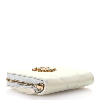 Chanel Metallic Goatskin Quilted Chanel 19 Zip Around Coin Purse Wallet Silver 4 of 8