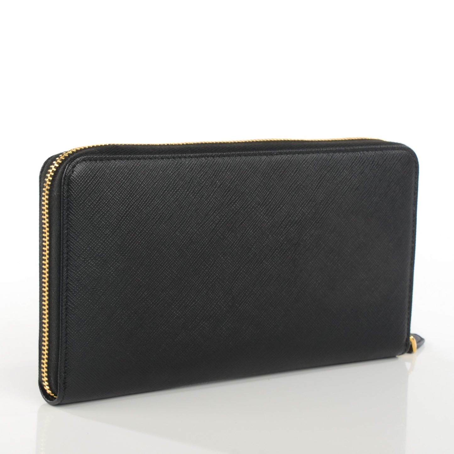 Saffiano Triangle Large Zip Around Travel Wallet Nero Black