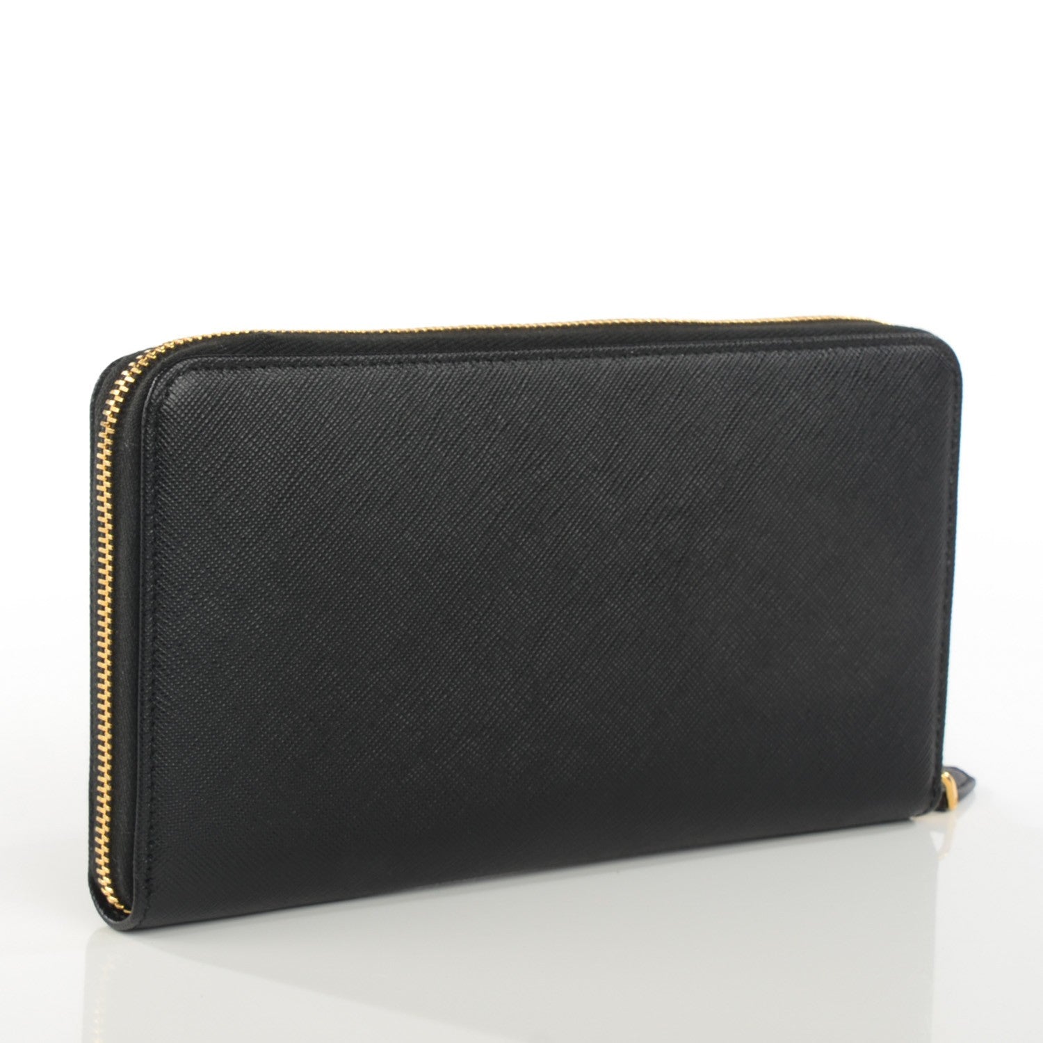 Prada Saffiano Triangle Large Zip Around Travel Wallet Nero Black 3 of 6