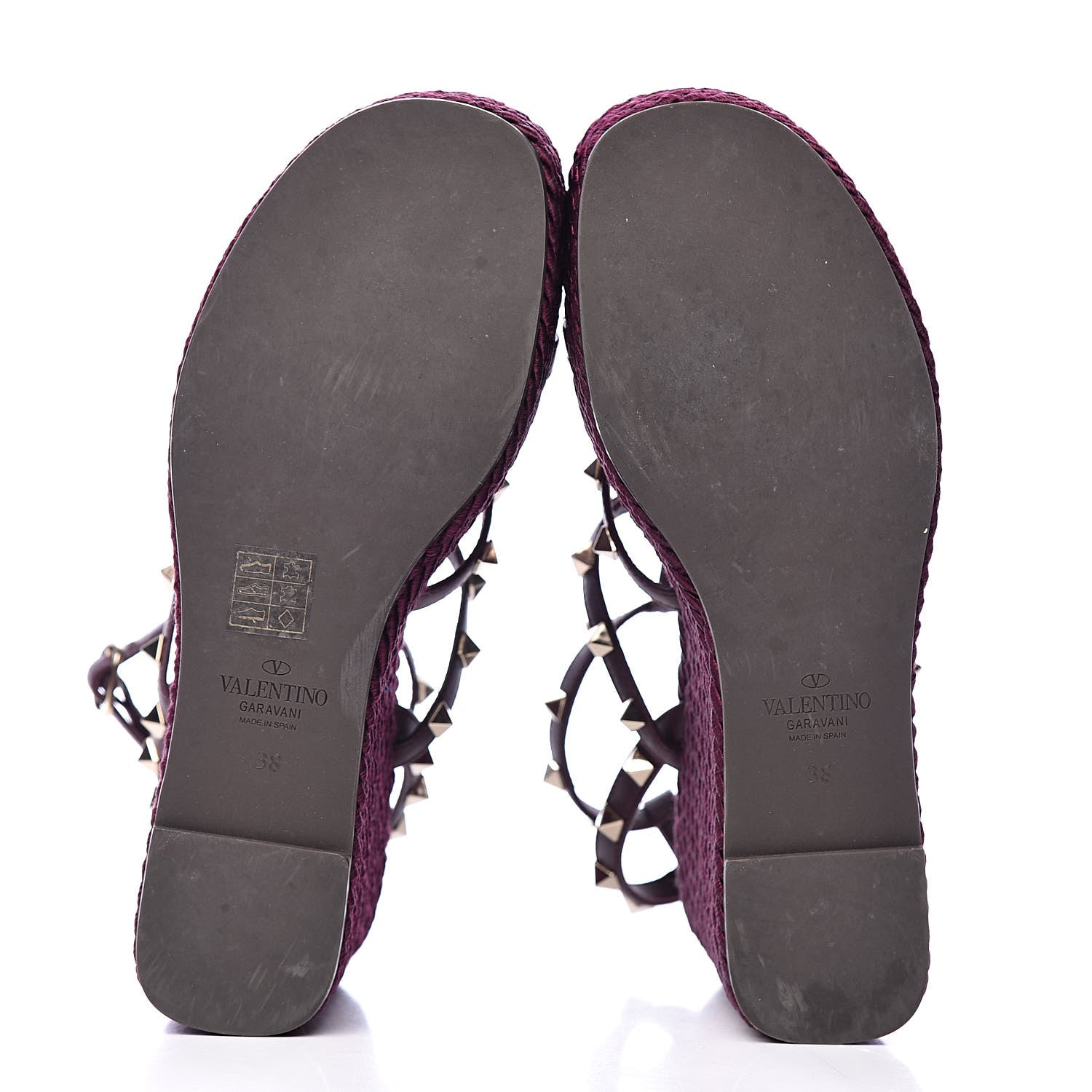 Valentino Garavani Calfskin Rockstud Ankle Strap Torchon Espadrille Caged 25/95mm Wedge Sandals 38 Rubin 5 of 13