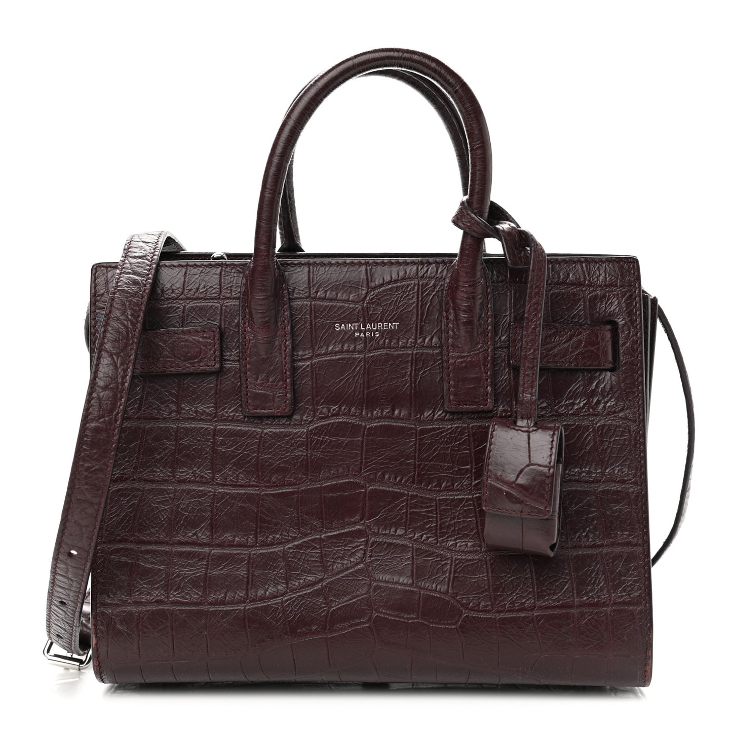 Calfskin Crocodile Embossed Nano Sac De Jour Bordeaux