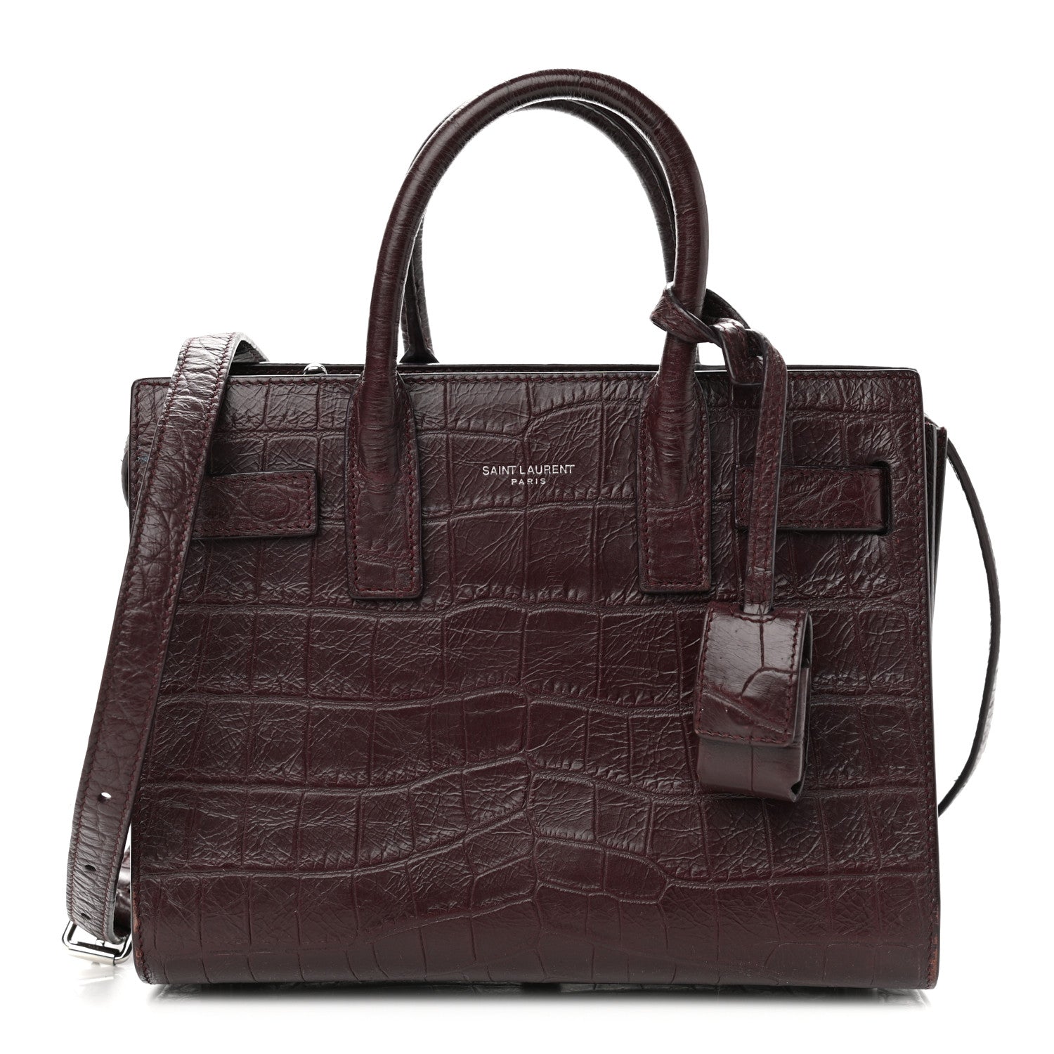 Saint Laurent Calfskin Crocodile Embossed Nano Sac De Jour Bordeaux 1 of 13