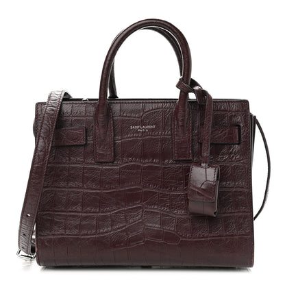 Saint Laurent Calfskin Crocodile Embossed Nano Sac De Jour Bordeaux 1 of 13