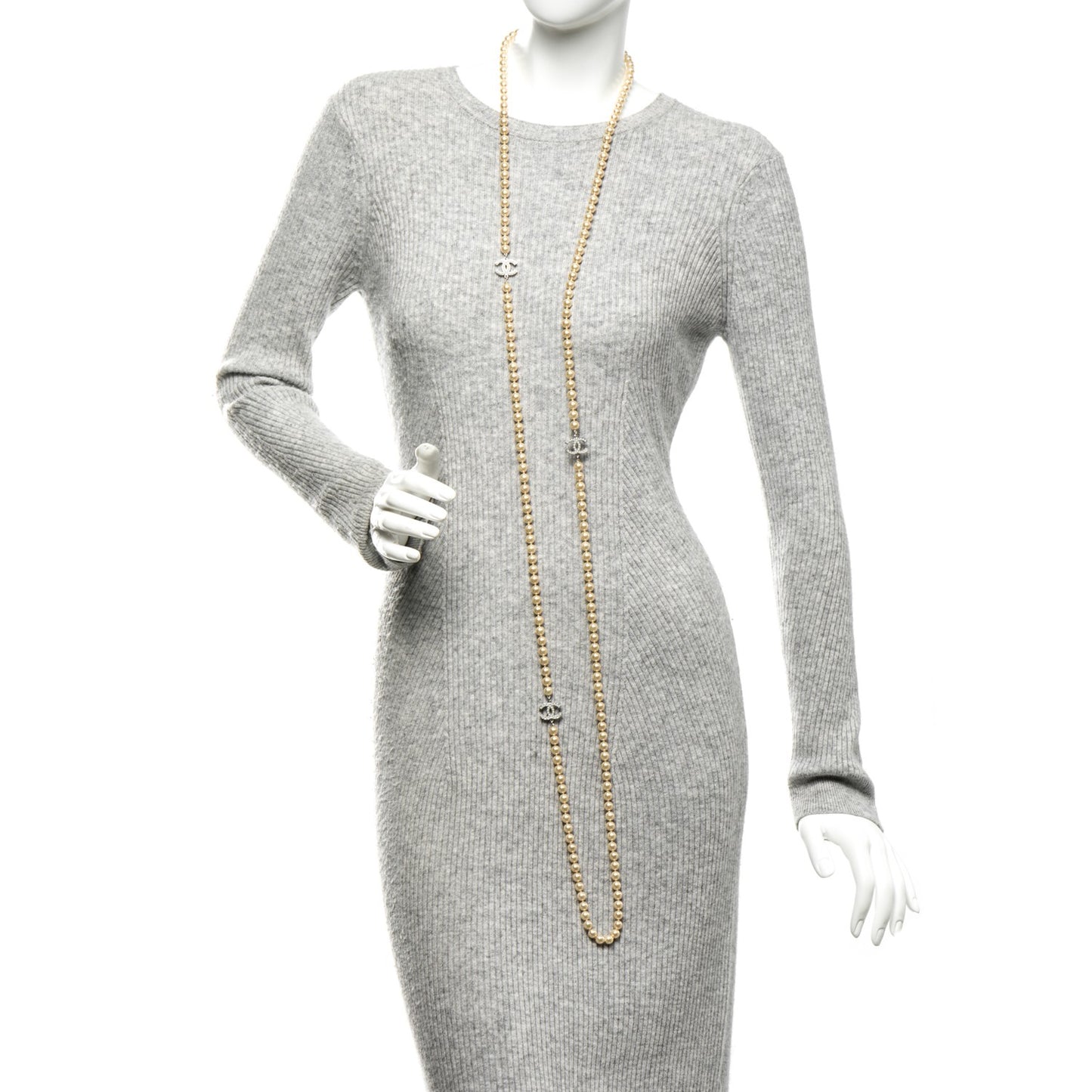 Pearl CC Long Necklace Silver