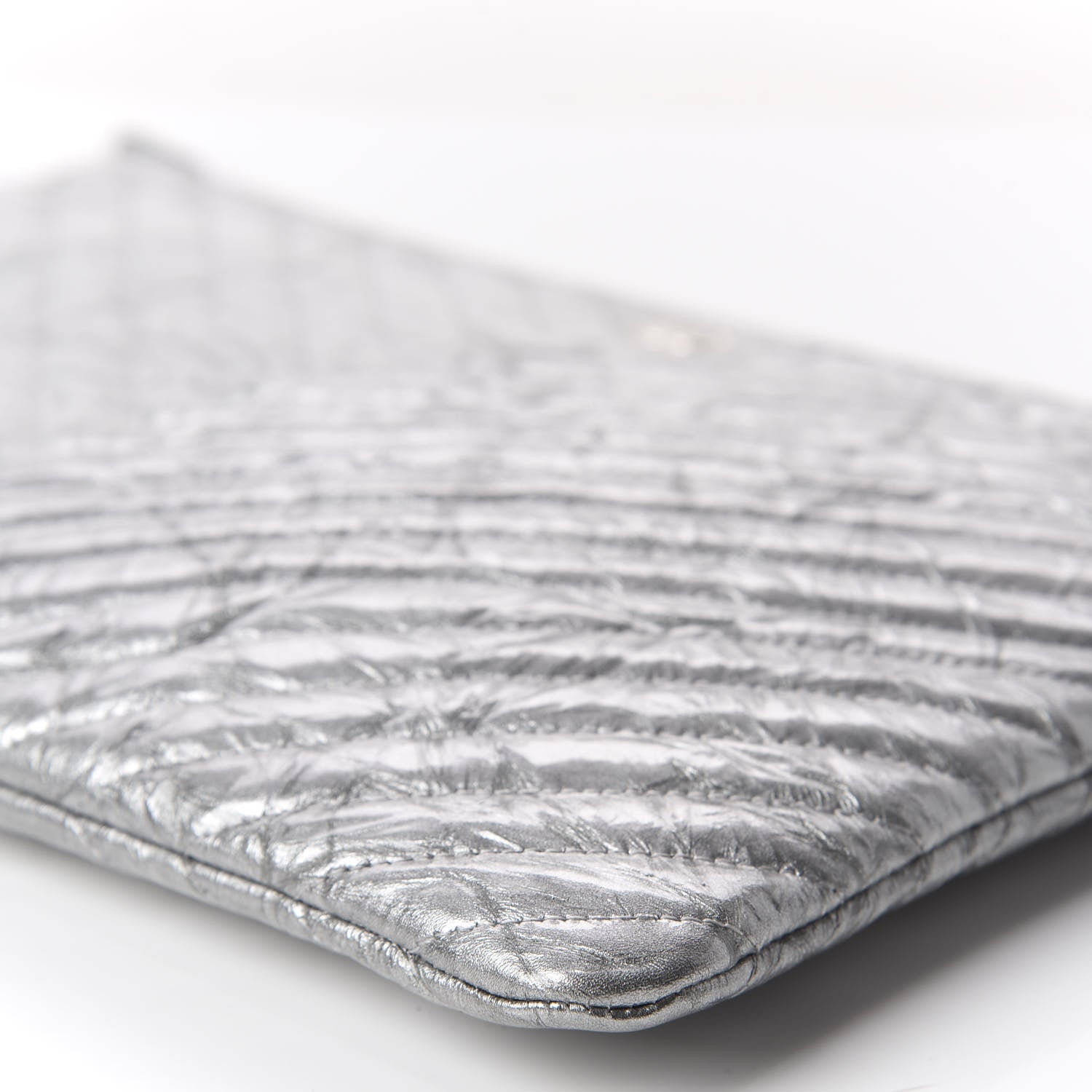 Chanel Metallic Crumpled Calfskin Chevron Quilted Large Cosmetic Case Silver 6 of 8