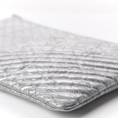 Chanel Metallic Crumpled Calfskin Chevron Quilted Large Cosmetic Case Silver 6 of 8